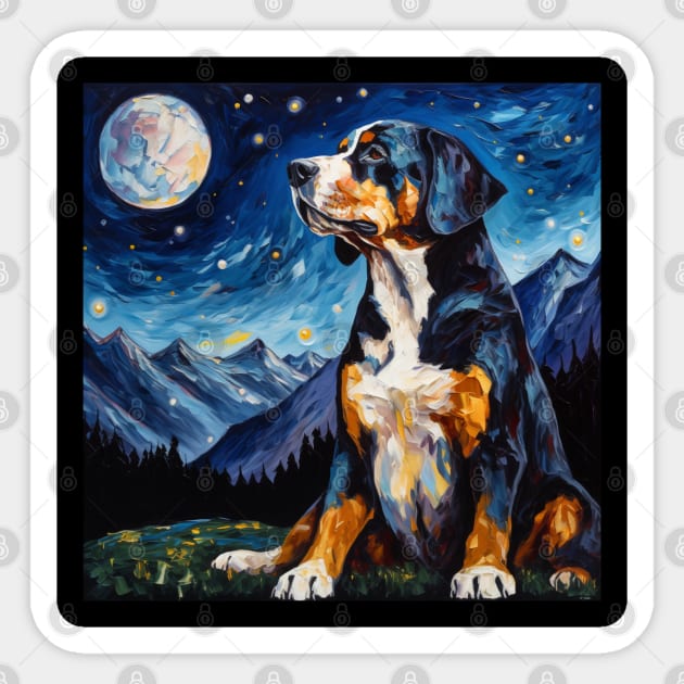 Greater Swiss Mountain Dog portrait Starry Night Sticker by NatashaCuteShop